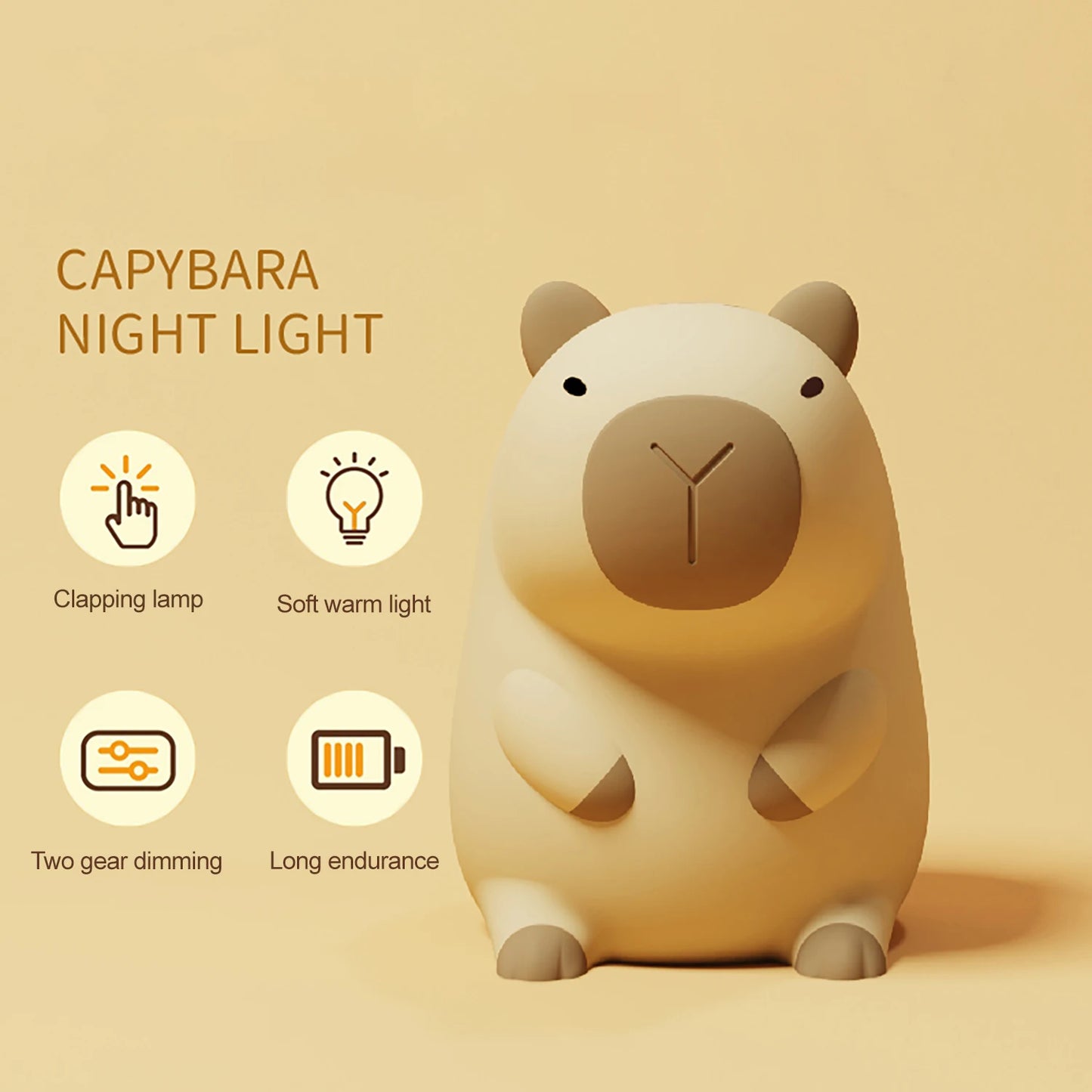 Cute Cartoon Capybara Silicone Night Light USB Rechargeable Timing Dimming Sleep Night Lamp for Children's Room Decor
